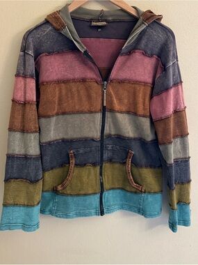 Kyber Outerwear Size M Zip Up Hoodie Top Patchwork Artsy Boho Distressed Nepal